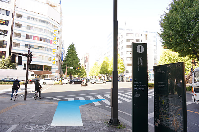 ⑩横断歩道を過ぎたら歩道橋側に進みます。